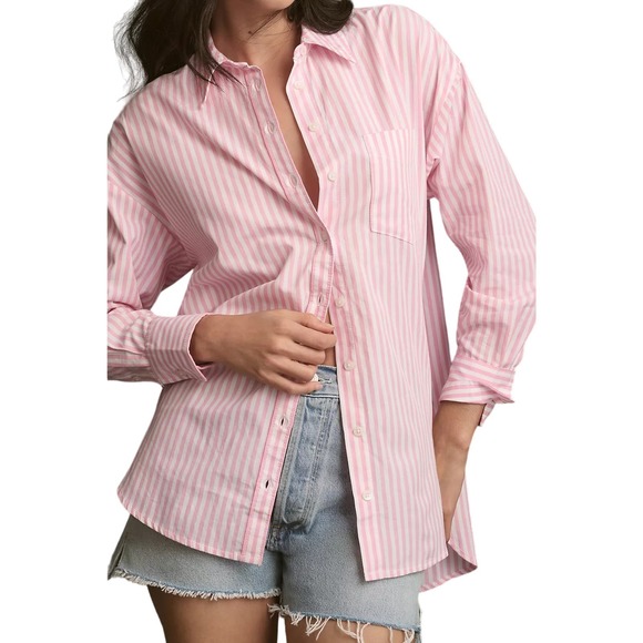 Anthropologie Tops - Maeve by Anthropologie Bennet Buttondown Shirt Striped Edition Rose